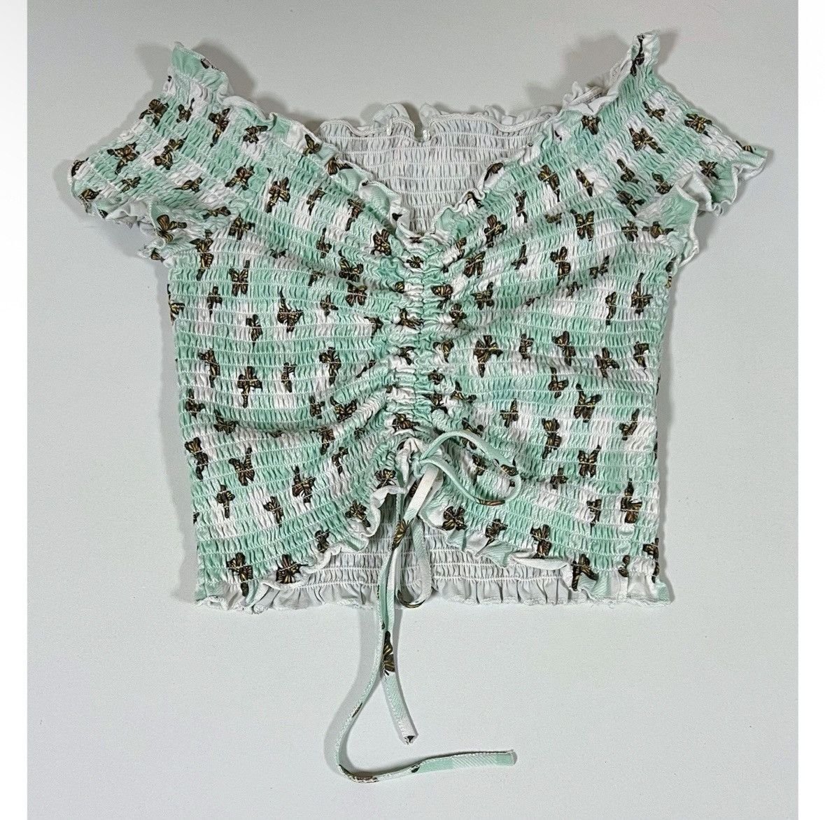 Japanese Brand Blue Teal Butterflies Shirred Ruched Shirt Top Tee Size S 🦋✨ Size S / US 4 / IT 40 - 1 Thumbnail