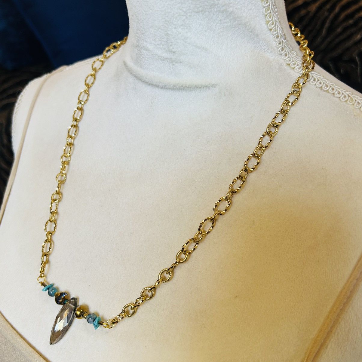 Handmade Handcrafted rutilated quartz glass stone beaded bar necklace Size ONE SIZE - 3 Thumbnail