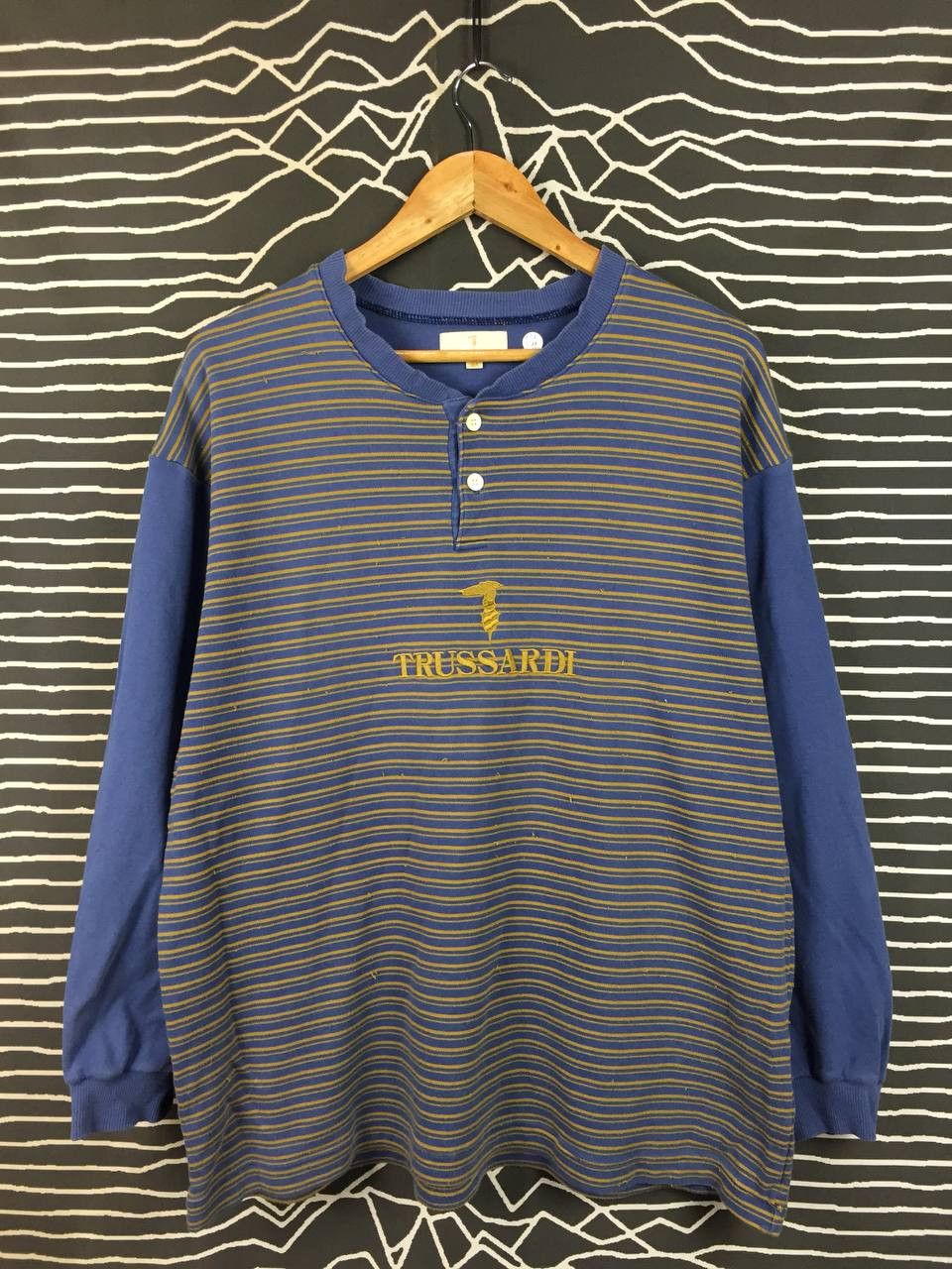 Trussardi Vtg 90s Trussardi Embroidered Logo Striped Henley Tee Size US XL / EU 56 / 4 - 1 Thumbnail