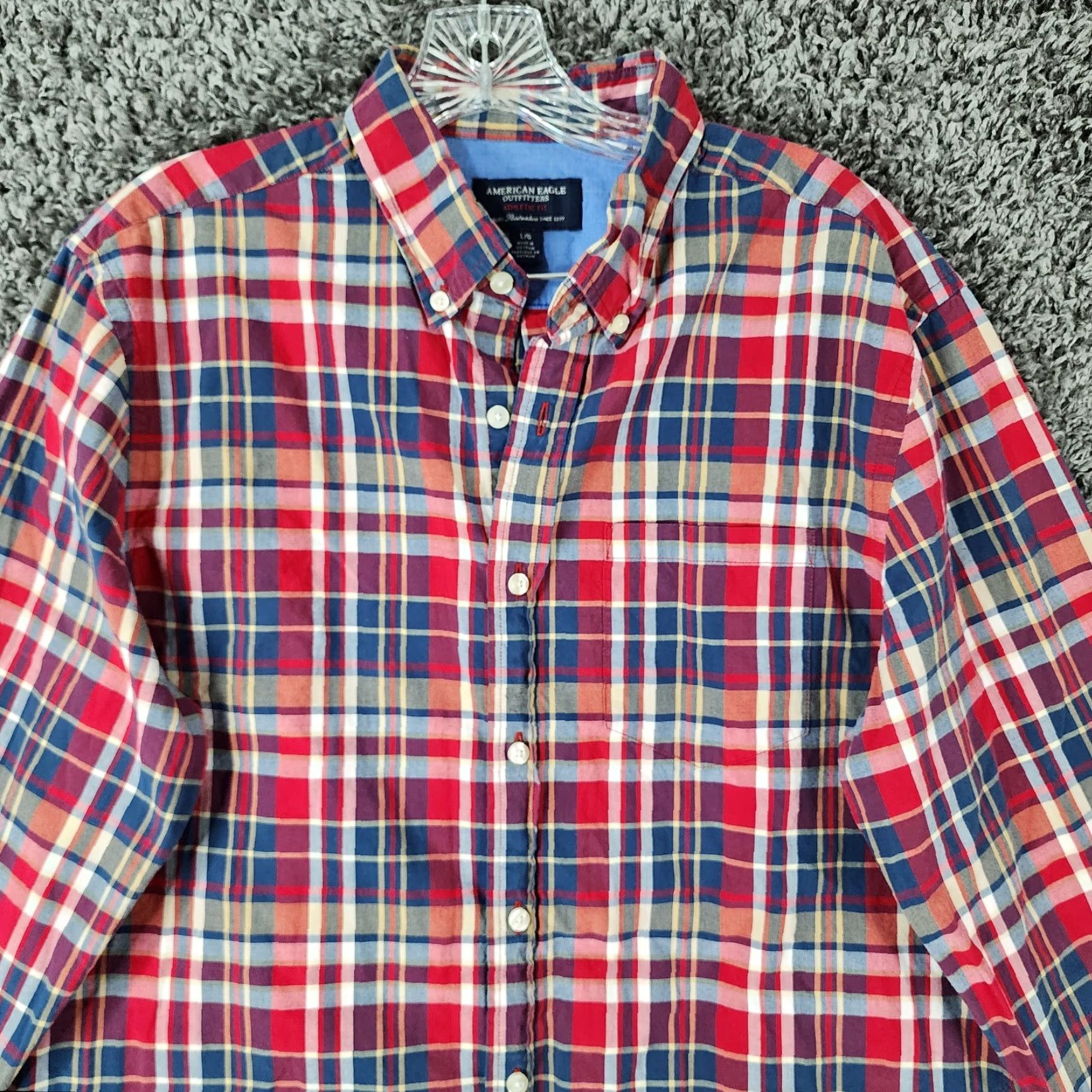 American Eagle Outfitters VINTAGE? No—American Eagle Shirt Men L Athletic Fit Plaid Long Sleeve Button-Up Red Blue Size L Mens Size US L / EU 52-54 / 3 - 3 Thumbnail