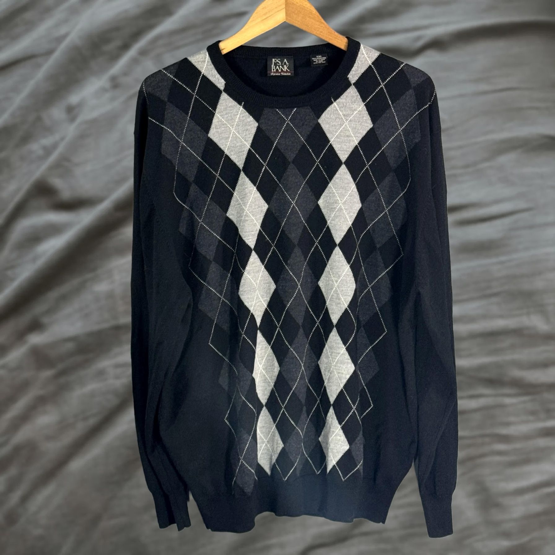Jos. A. Bank Jos A Bank Sweater Mens 2XL Black Gray Argyle Crewneck Merino Wool Pullover Size US XXL / EU 58 / 5 - 1 Thumbnail