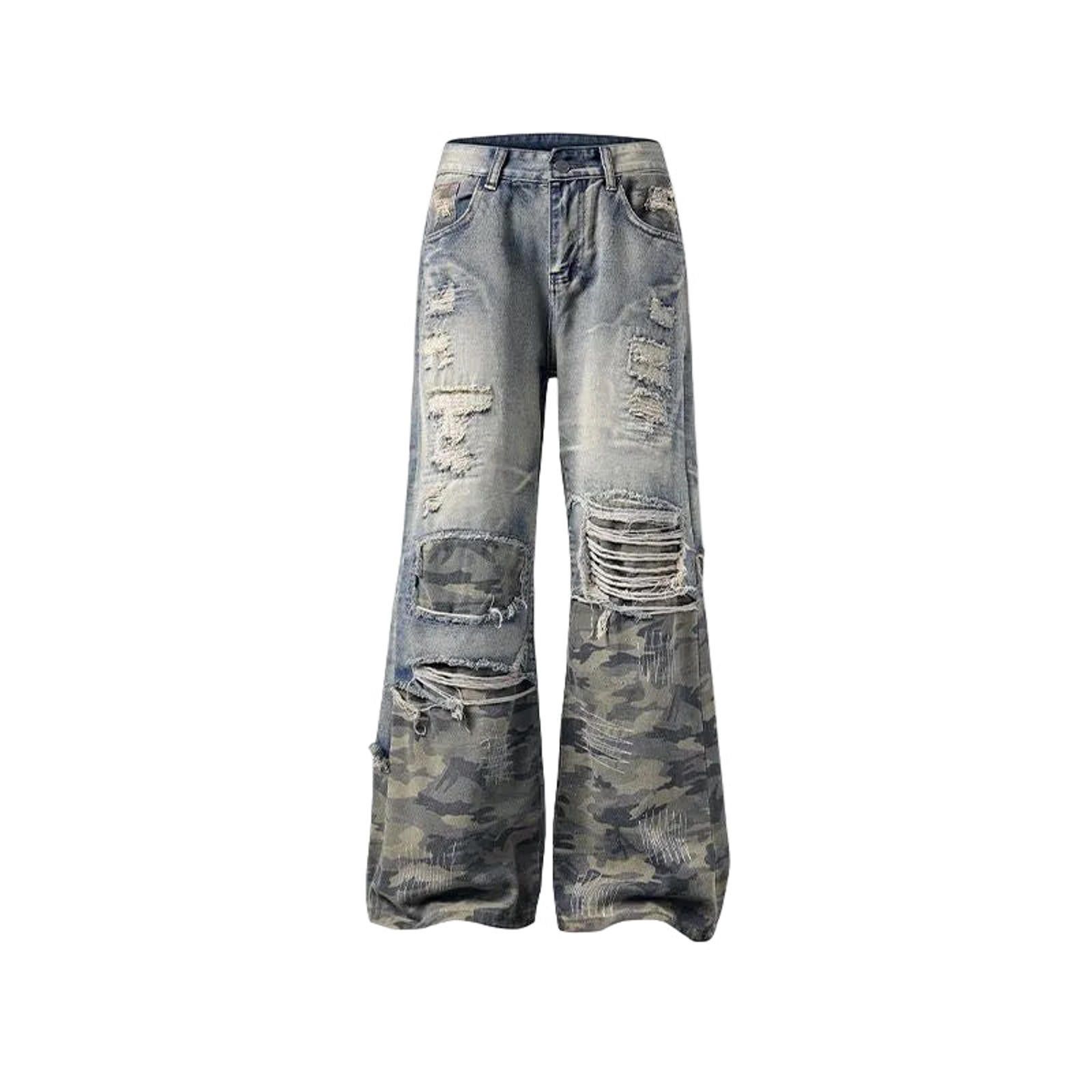 Japanese Brand Distressed Camouflage Patch Wide Leg Jeans Size US 32 / EU 48 - 1 Thumbnail