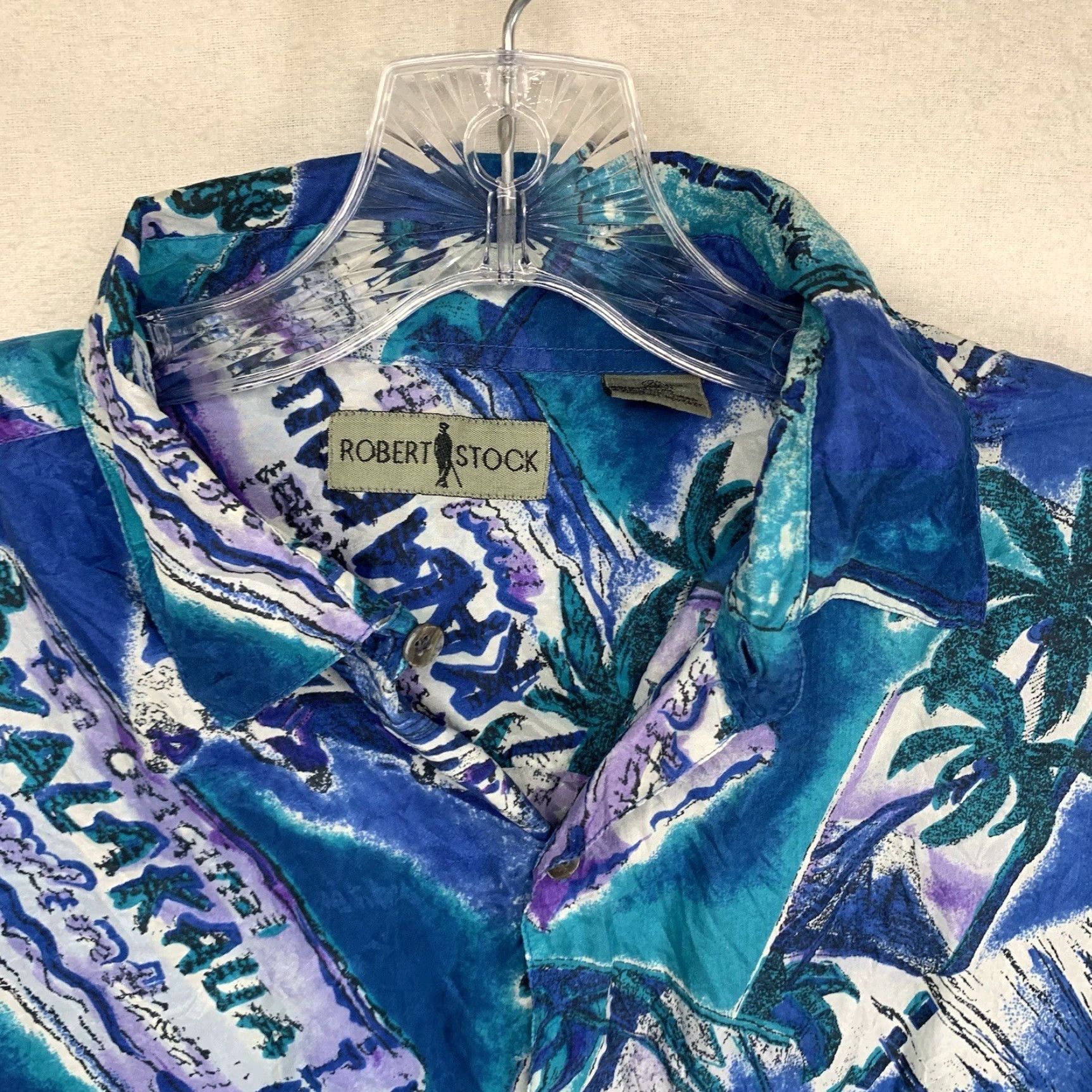 Vintage VINTAGE Robert Stock Silk Hawaiian Geometric Button-Up Shirt XL Blue 80s 90s Mens Size US XL / EU 56 / 4 - 4 Thumbnail