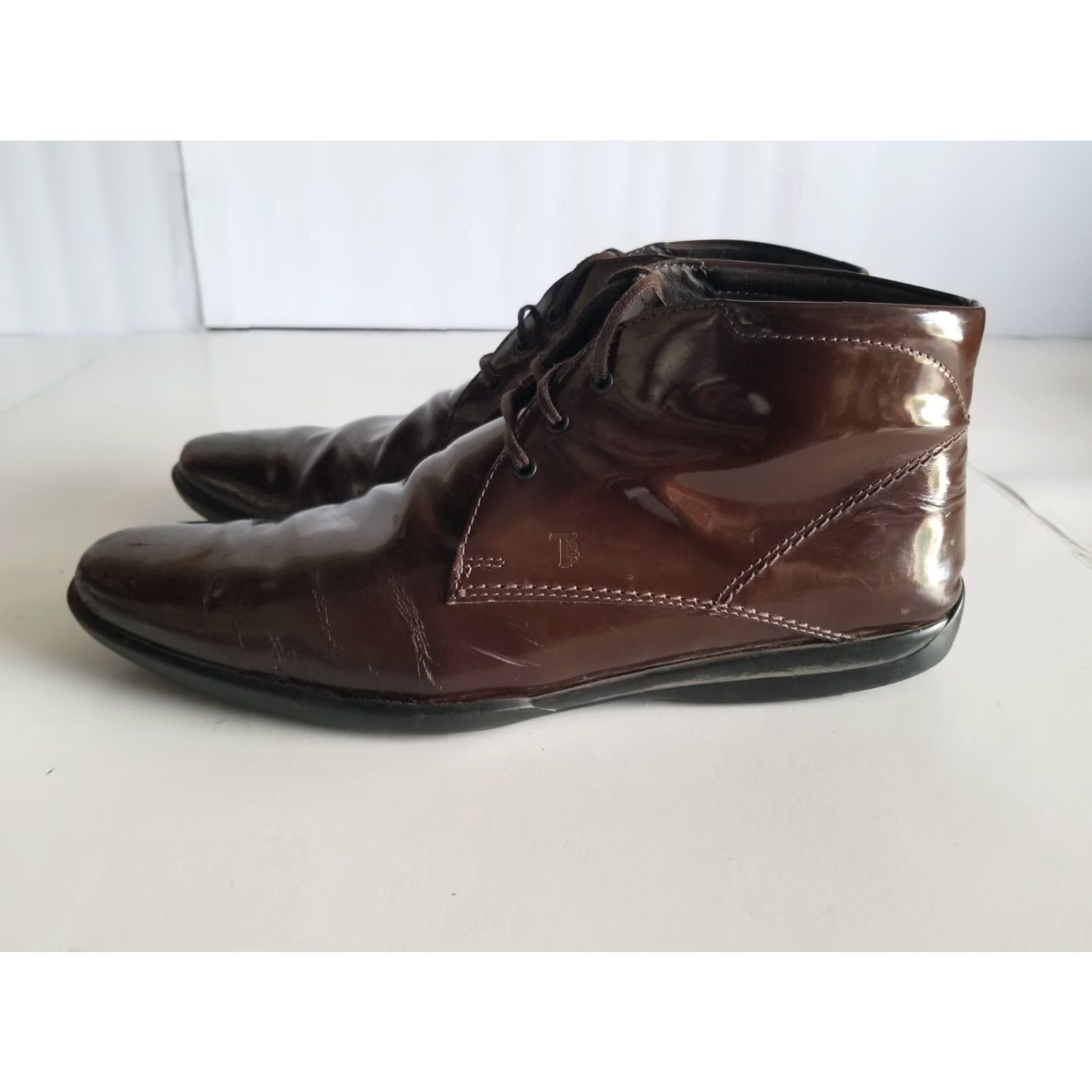 Vintage Tod’s Chukka Boots Mens 8.5 9 Brown Suede Ankle Lace Up Chelsea Mid Top Leather Lining Sheepskin Comfort Slips Resistant Size US M / EU 48-50 / 2 - 5 Thumbnail