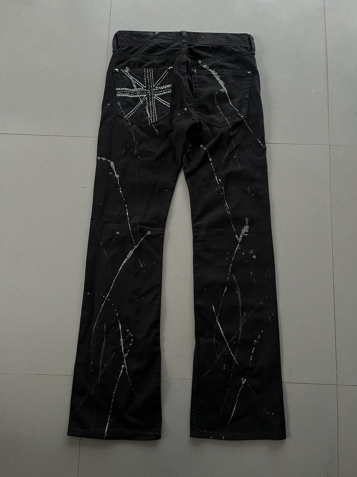 Isamu Katayama Backlash JAPANESE SORRIDERE FLARE BOOT CUT DENIM BLACK PAINT STAIN Size US 30 / EU 46 - 2 Thumbnail