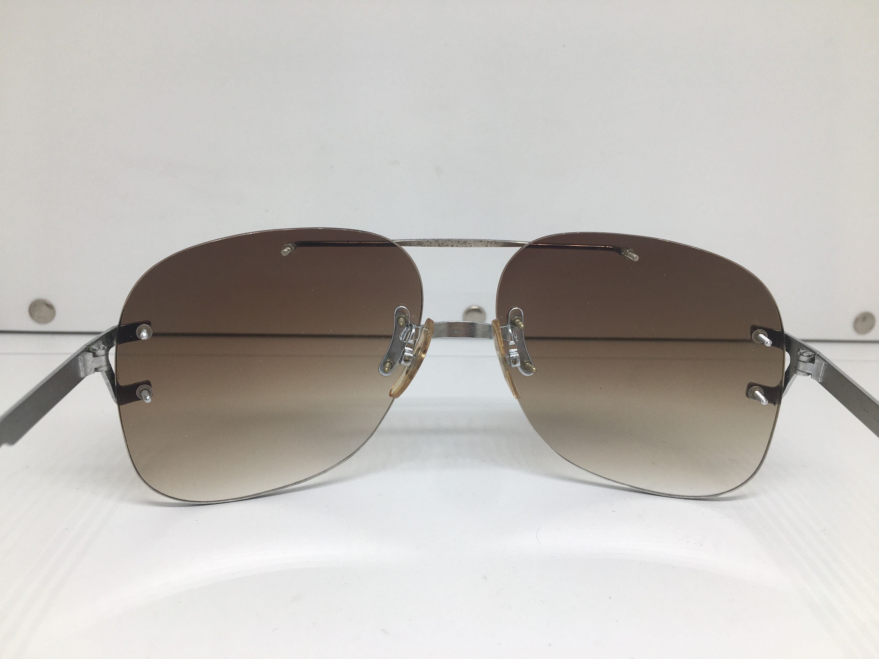 Vintage Vintage 70s Silver Rimless Avitor Sunglasses Frame Italy Size ONE SIZE - 5 Thumbnail