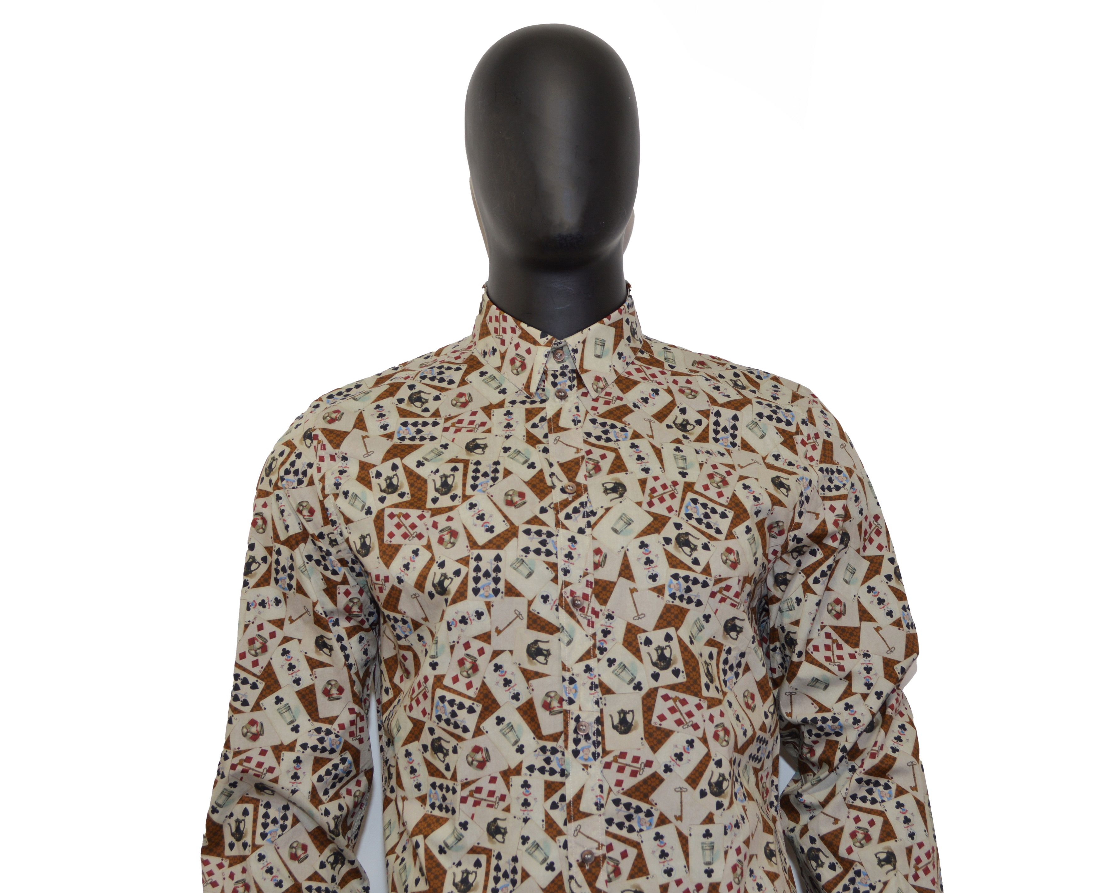 Dolce & Gabbana Men's Dolce & Gabbana Gold Dress Shirt 42 16.5 Cards Print Size US L / EU 52-54 / 3 - 2 Thumbnail