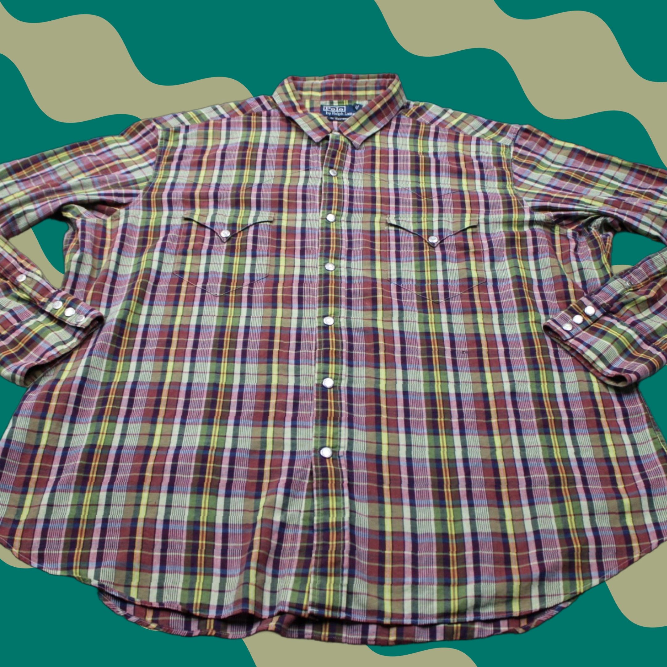 Polo Ralph Lauren Polo Ralph Lauren Western Shirt Men 2XL Red Green Plaid Button-Up Long Sleeve Snap Front Collar Classic Fit Vintage: No Size US XXL / EU 58 / 5 - 1 Thumbnail