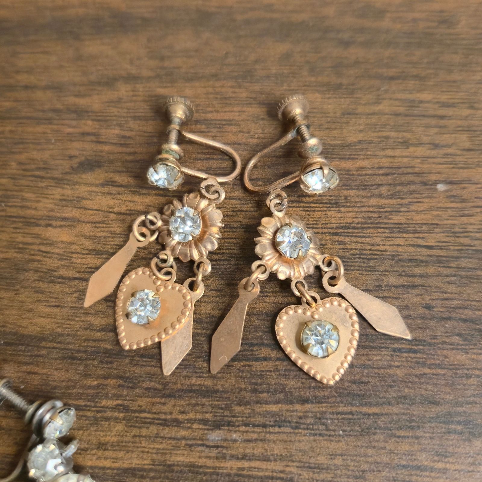 Vintage Vintage Rhinestone Dangle Earrings Screwback Estate Jewelry Size ONE SIZE - 4 Thumbnail