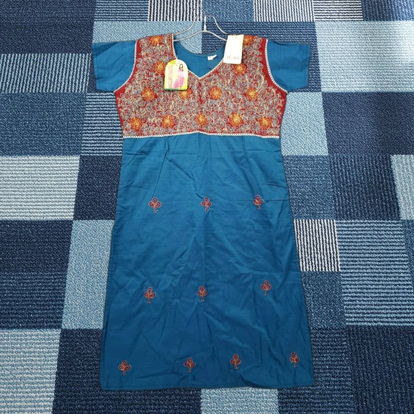 Vintage Antara Dress Womens 40 US 14 Blue Kaftan Embroidered Short Sleeves Silk NEW Size 36" / US 14 / IT 50 - 1 Thumbnail
