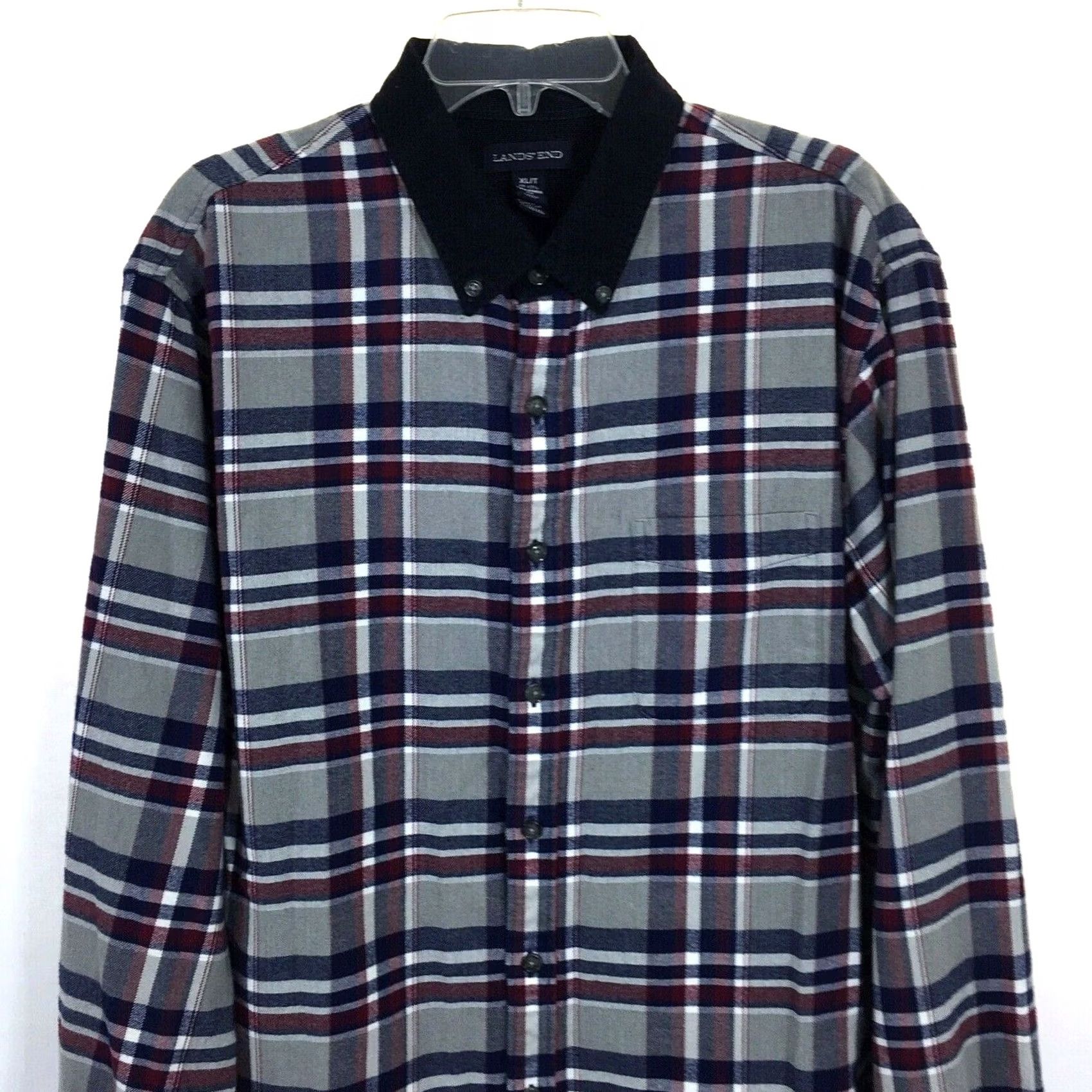 Lands' End Lands' End Shirt Mens XLT Gray Plaid Flannel Button-Down Collar Shirt XLT Gray Plaid Flannel Button-Down Lands' End Mens XLT Button-Up Shirt Size US XL / EU 56 / 4 - 3 Thumbnail