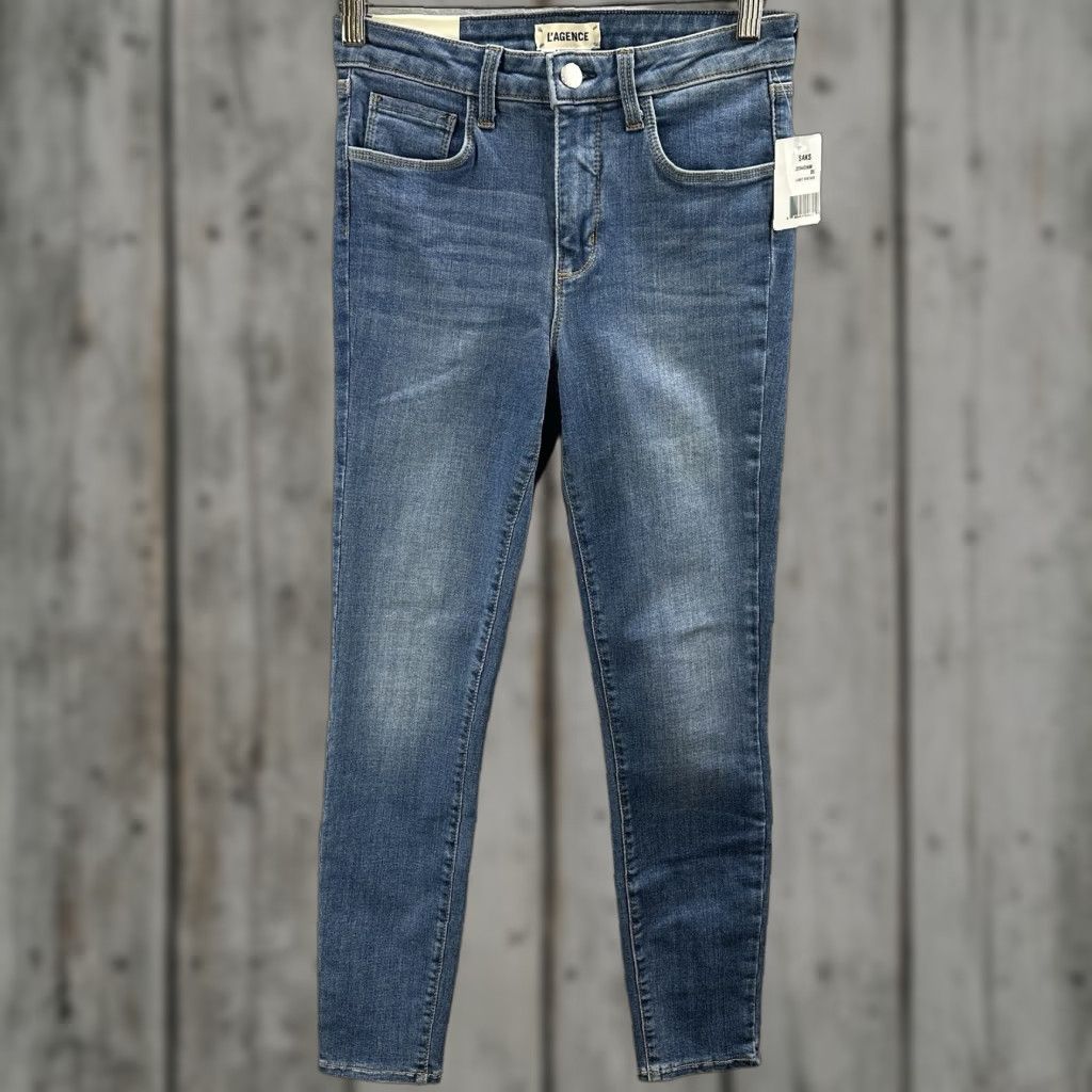L'AGENCE L'AGENCE Margot Skinny High Rise Jeans Women 25 Blue Denim Slim 5-Pocket Mid Rise 26in Inseam Vintage? No (Dark Wash) - Regular Size Womens Jeans Size 42" / US 20 - 1 Thumbnail