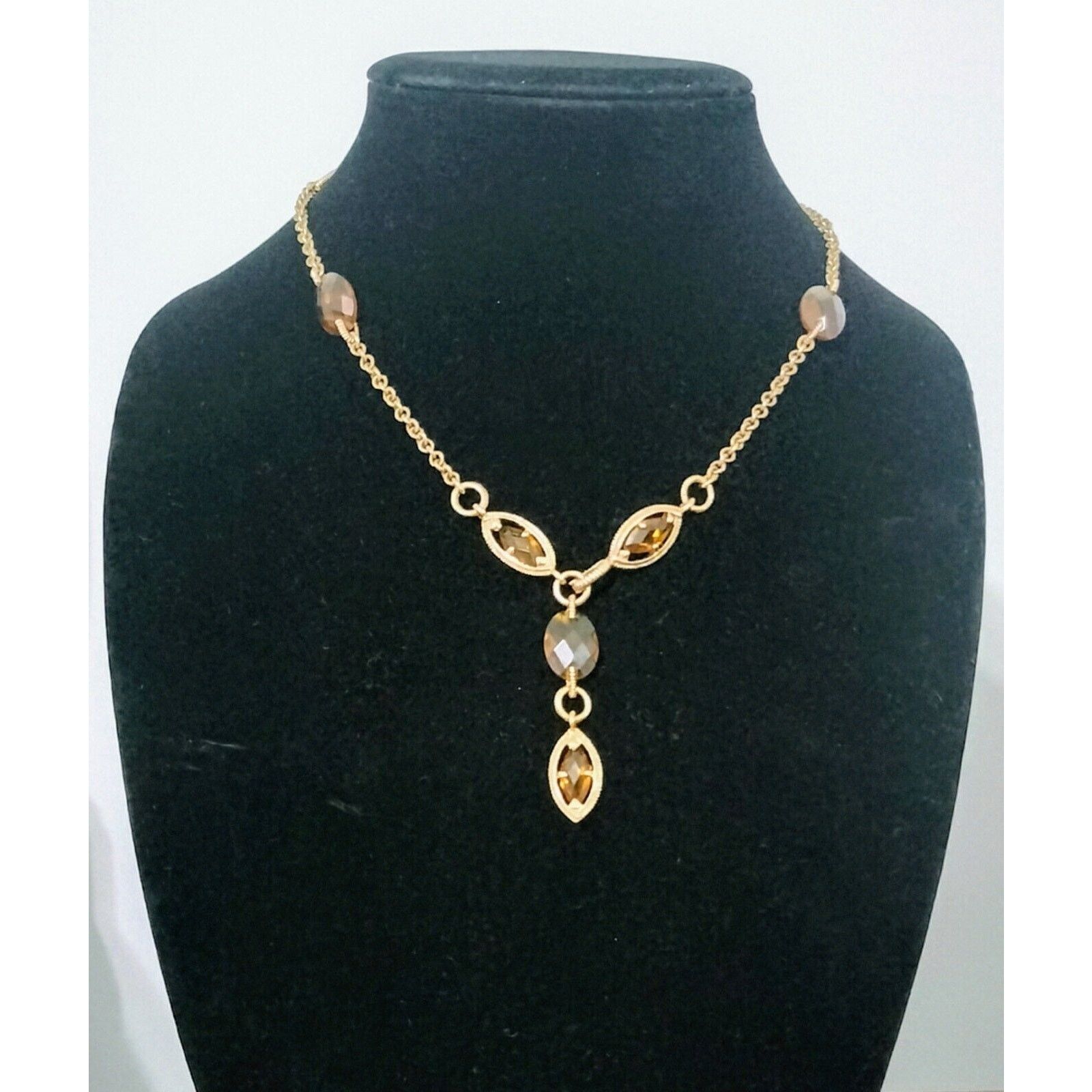 Monet Monet Necklace Vintage Gold Tone Brown Station Y Drop Size ONE SIZE - 10 Thumbnail