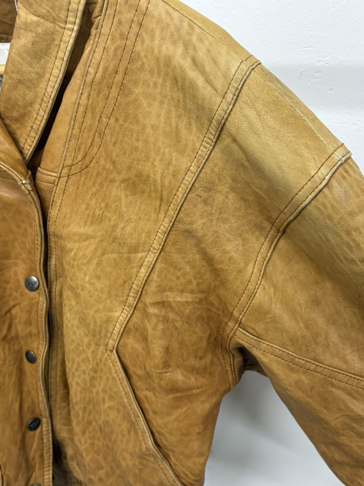Rare Vintage 80s Patina Leather Bomber Jacket Double Collar