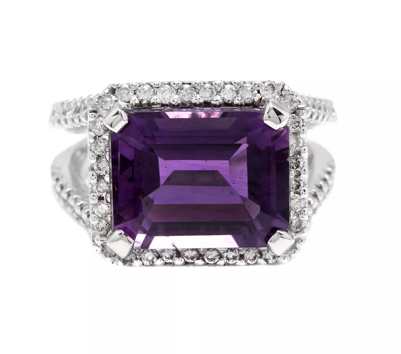image of 7.85 Carats Natural Amethyst And Diamond 14K Solid W G Ring in White Gold, Women's