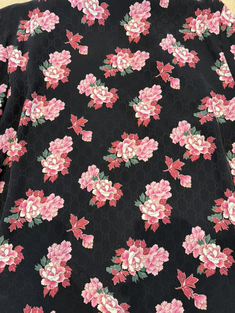 Gucci GUCCI Black Silk Peony Print Bowling Shirt Size US S / EU 44-46 / 1 - 4 Thumbnail