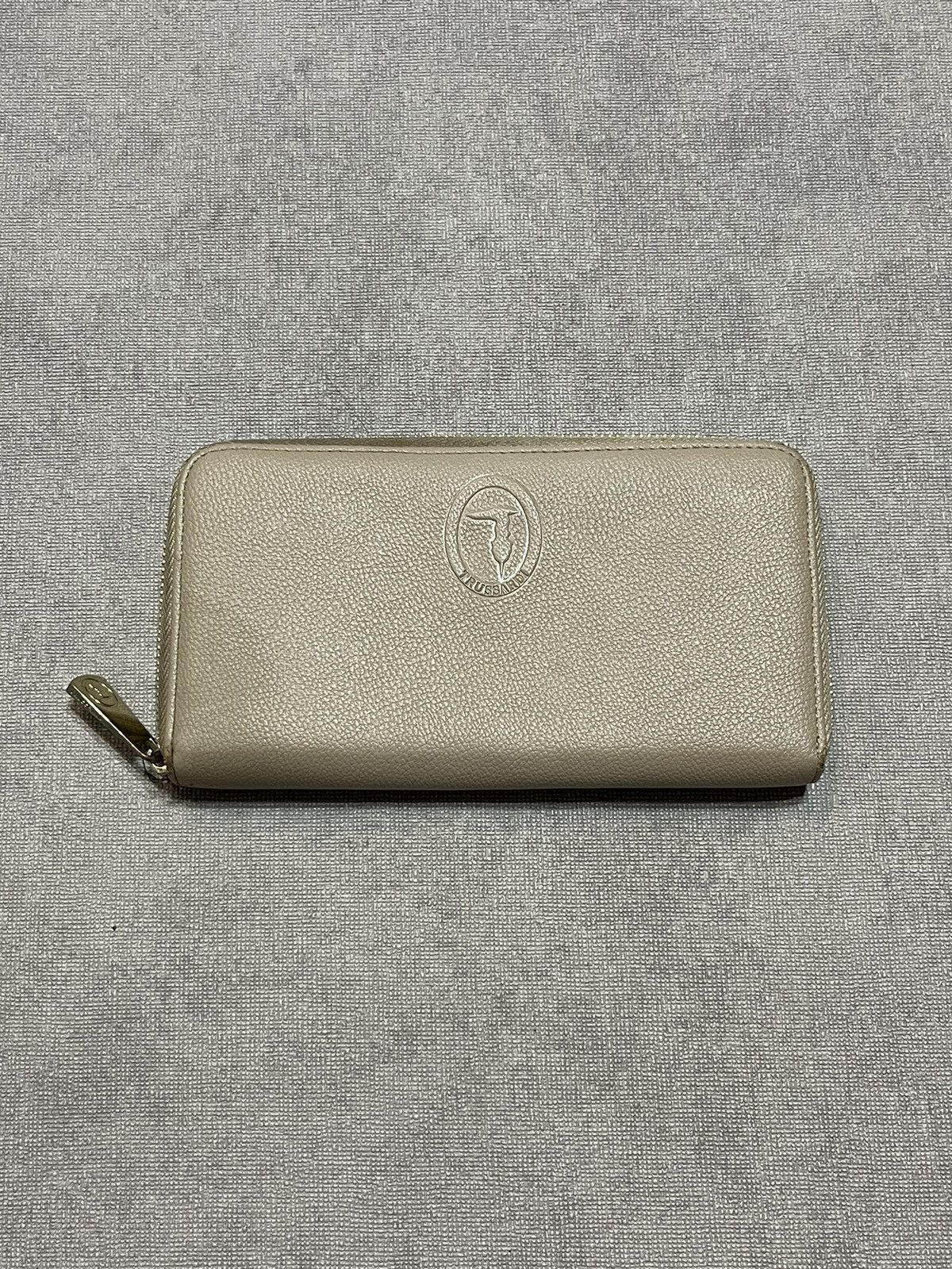 Trussardi Trussardi Womens Beige Leather Wallet Bag Logo Zip Clutch Size ONE SIZE - 1 Thumbnail