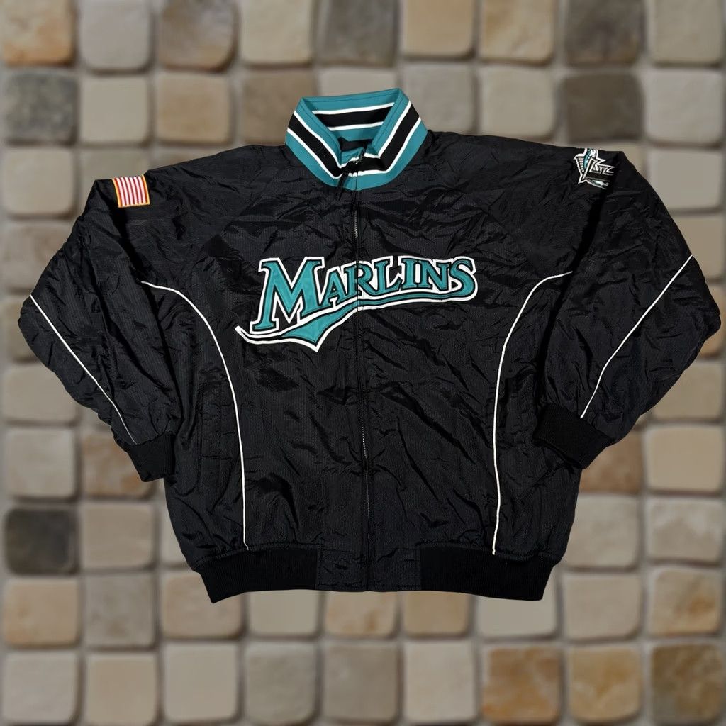 MLB VINTAGE Majestic Florida Marlins Jacket Bomber Mens XXL Black MLB Full Zip Size US XXL / EU 58 / 5 - 1 Thumbnail