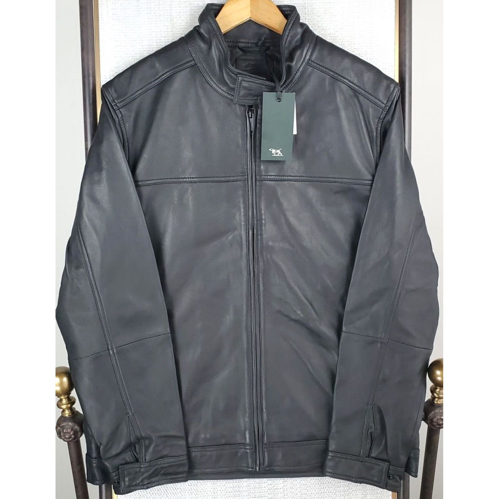 Rodd & Gunn RODD & GUNN Trucker Jacket Mens 2XL Leather Black Full Zip 100% Calfskin Stand-Up Collar Motorcycle Style Size US XXL / EU 58 / 5 - 6 Thumbnail