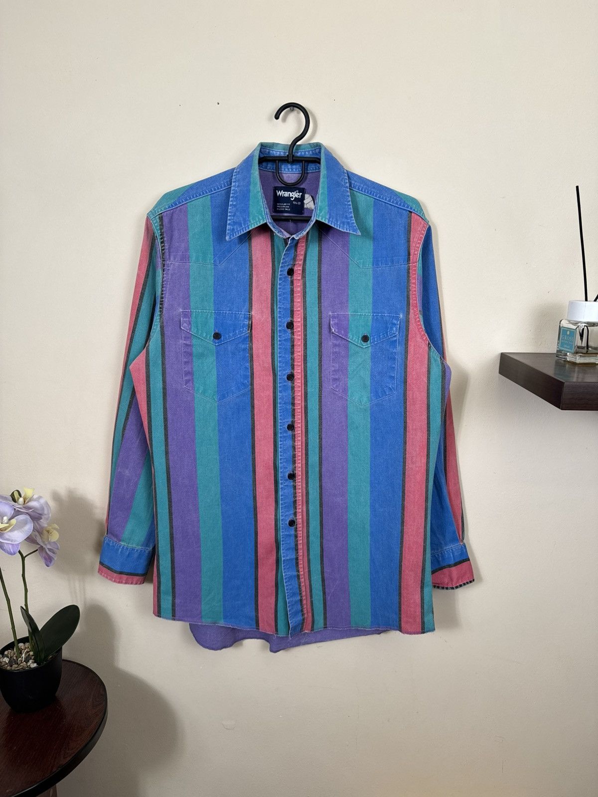 Vintage VTG Wrangler brushpopper multi bold stripe shirt 15.5 - 33 Size US M / EU 48-50 / 2 - 14 Thumbnail