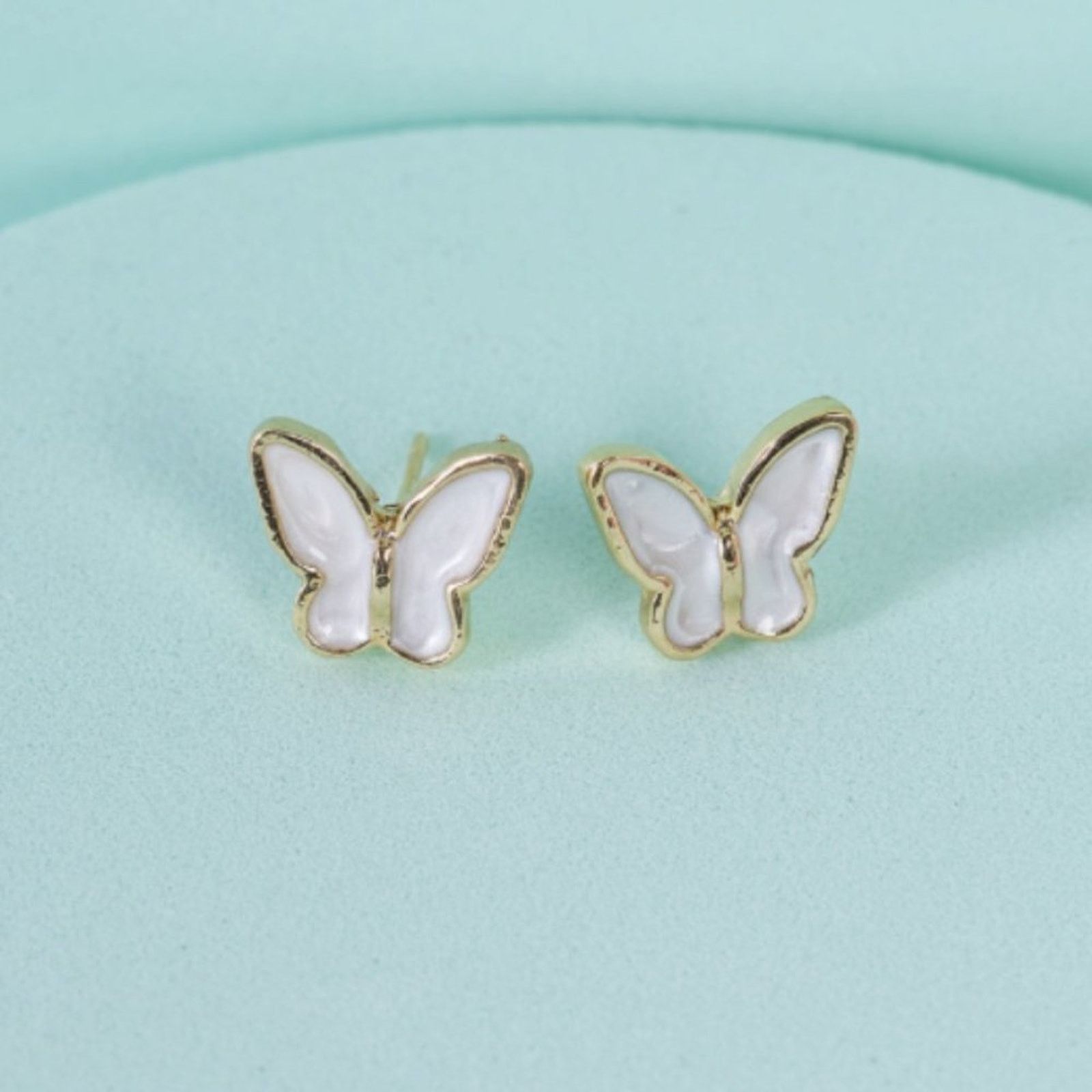 Other Gold & White Butterfly Shaped Stud Earrings Size ONE SIZE - 1 Thumbnail
