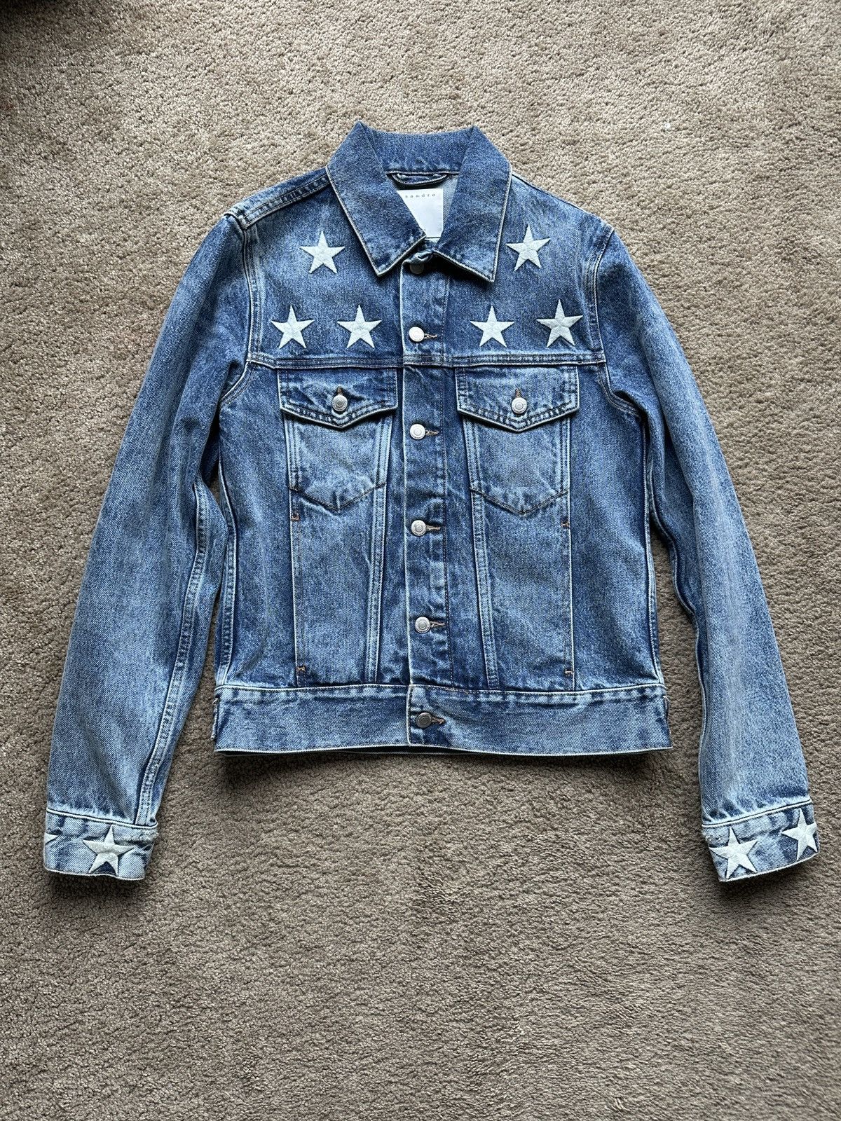 image of Sandro Star Embroidered Denim Jacket in Blue, Men's (Size Small)