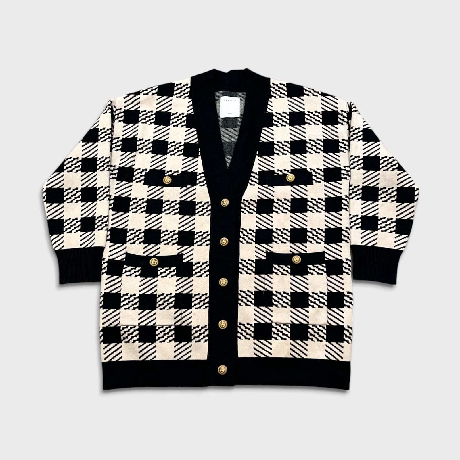 Designer × Sandro Sandro Cardigan Size 1 Jisou Oversize Checkered Knit Sweater Size S / US 4 / IT 40 - 1 Thumbnail