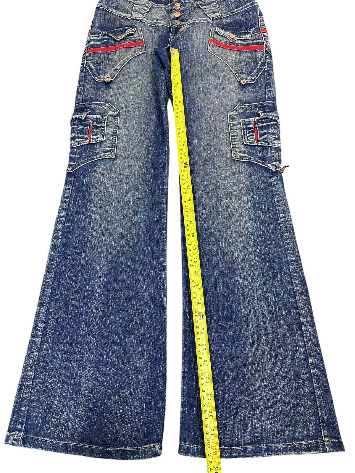 Hysteric Glamour Vintage Japanese Brand Blue Faded Wash Cargo Flare Jeans Size 29" - 13 Thumbnail