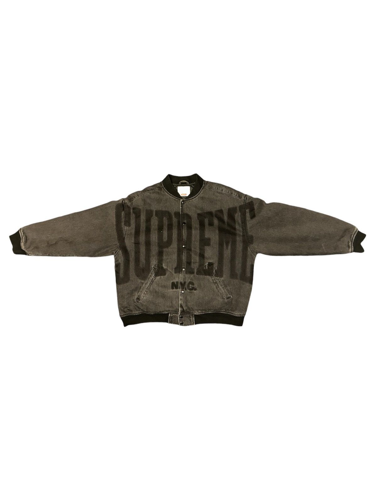 Supreme Supreme Washed Knockout Denim Varsity Jacket/Bomber Size US XL / EU 56 / 4 - 4 Thumbnail