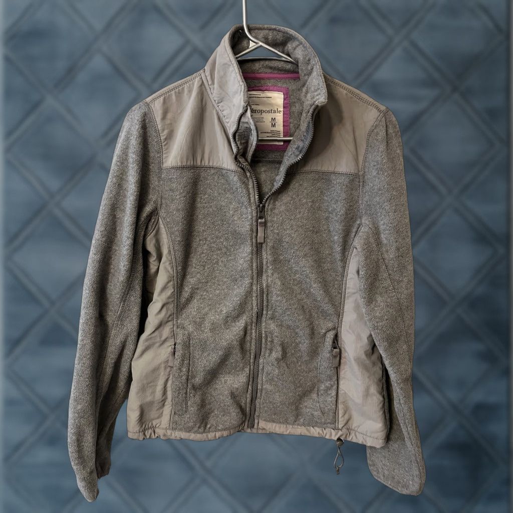 Vintage Aéropostale Women's Jacket Gray Fleece Mid-Length Zip Pockets 87 Medium Size M / US 6-8 / IT 42-44 - 1 Thumbnail