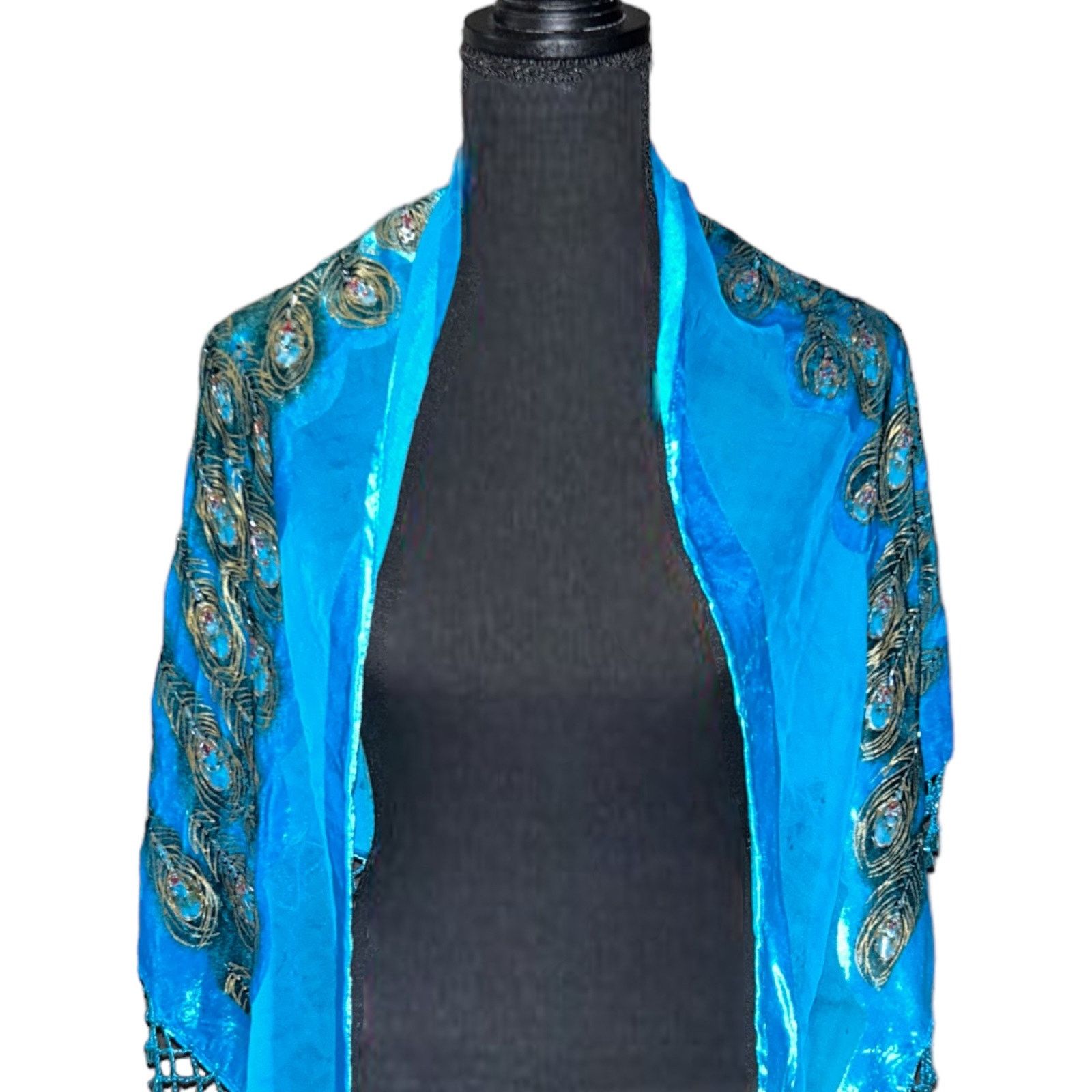 Other Stunning Kirks Folly Beaded Triangular 90% Silk Peacock Wrap Size ONE SIZE - 4 Thumbnail