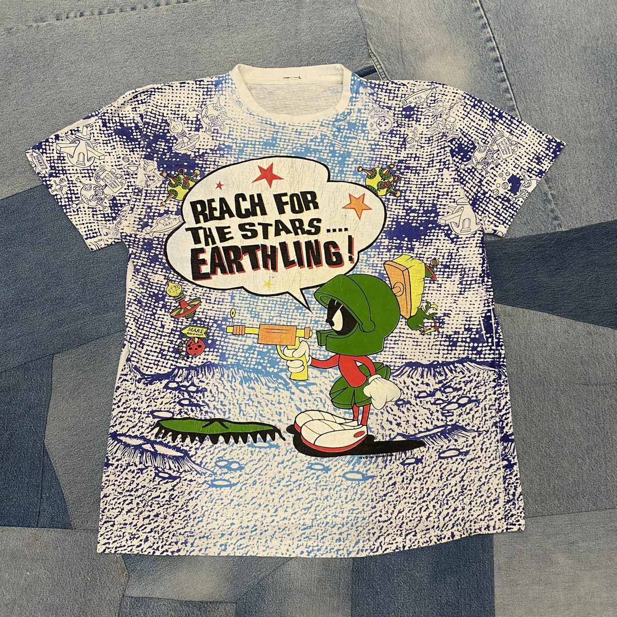 image of Crazy Vintage 90's Marvin The Martian Aop Single Stitch Tee in Blue, Men's (Size XL)