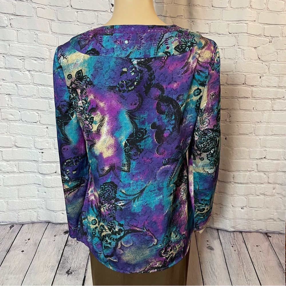 Chicos New Chico's Purple Blue Paisley Sequins Long Sleeve Tunic S Size S / US 4 / IT 40 - 7 Thumbnail