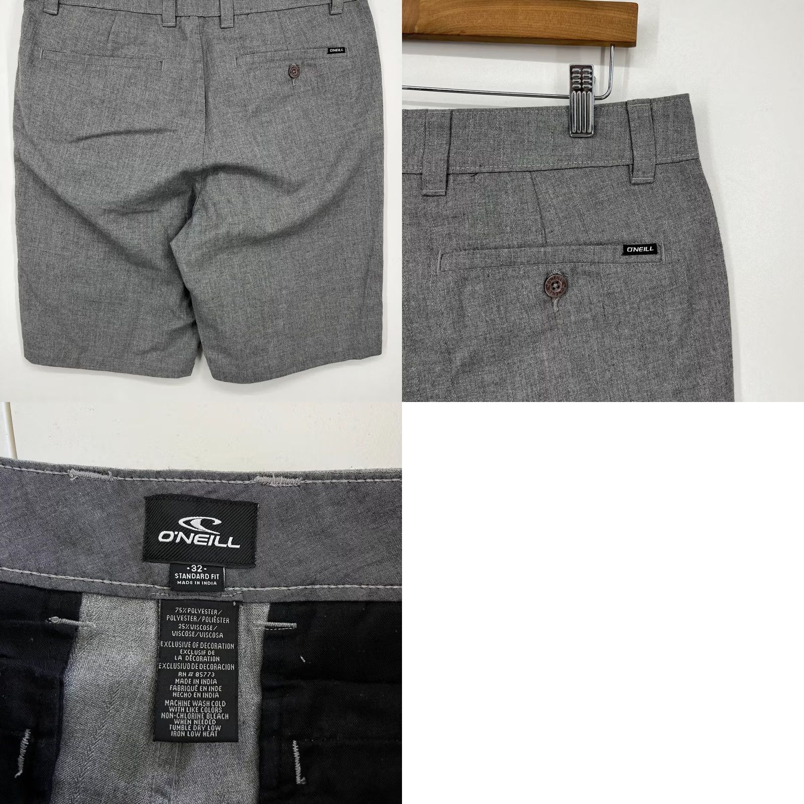 O'Neill O'Neill Chino Shorts Men Gray 32 Flat Front Stretch Regular Inseam 10" Mid Rise Stretch Pockets Casual Summer Spring Size US 32 / EU 48 - 8 Thumbnail