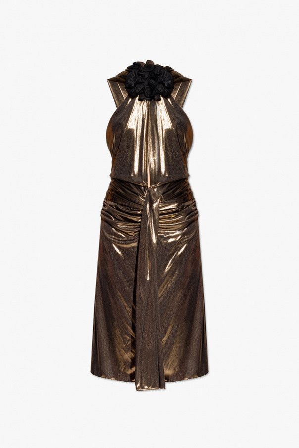 Saint Laurent Paris o1s1wg111024 Dress in Laminated Jersey in Gold Size M / US 6-8 / IT 42-44 - 1 Thumbnail