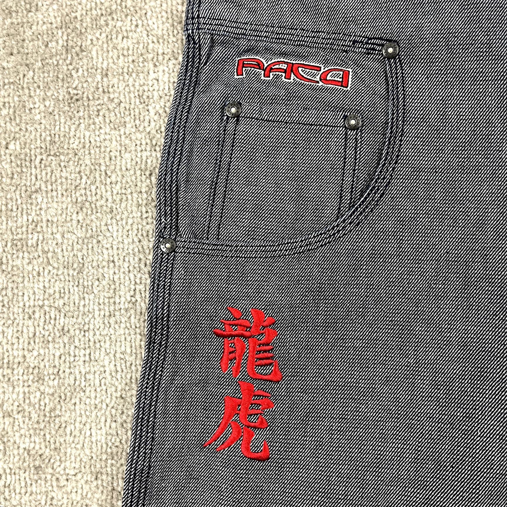 Vintage VINTAGE PACO Jeans Men’s 32x33 Denim Straight Fit Embroidered Dragon Tiger 90s Hip Hop Skater Blue Size US 32 / EU 48 - 6 Thumbnail