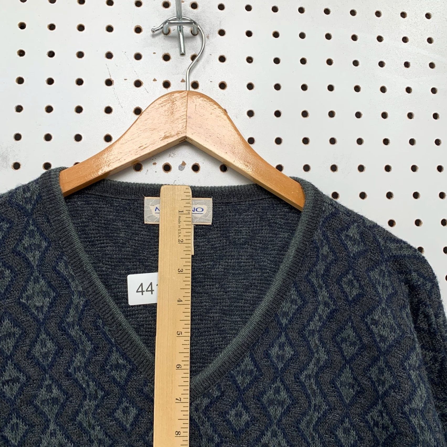 Murano VINTAGE Murano Wool Blend Sweater Mens Large Gray Blue Geometric V Neck Made ITALY Size US L / EU 52-54 / 3 - 7 Thumbnail