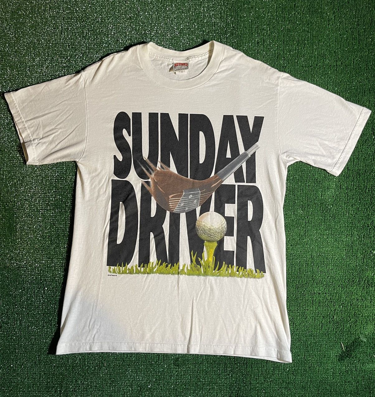 image of Nutmeg Sunday Driver T-Shirt in White, Men's (Size Large)