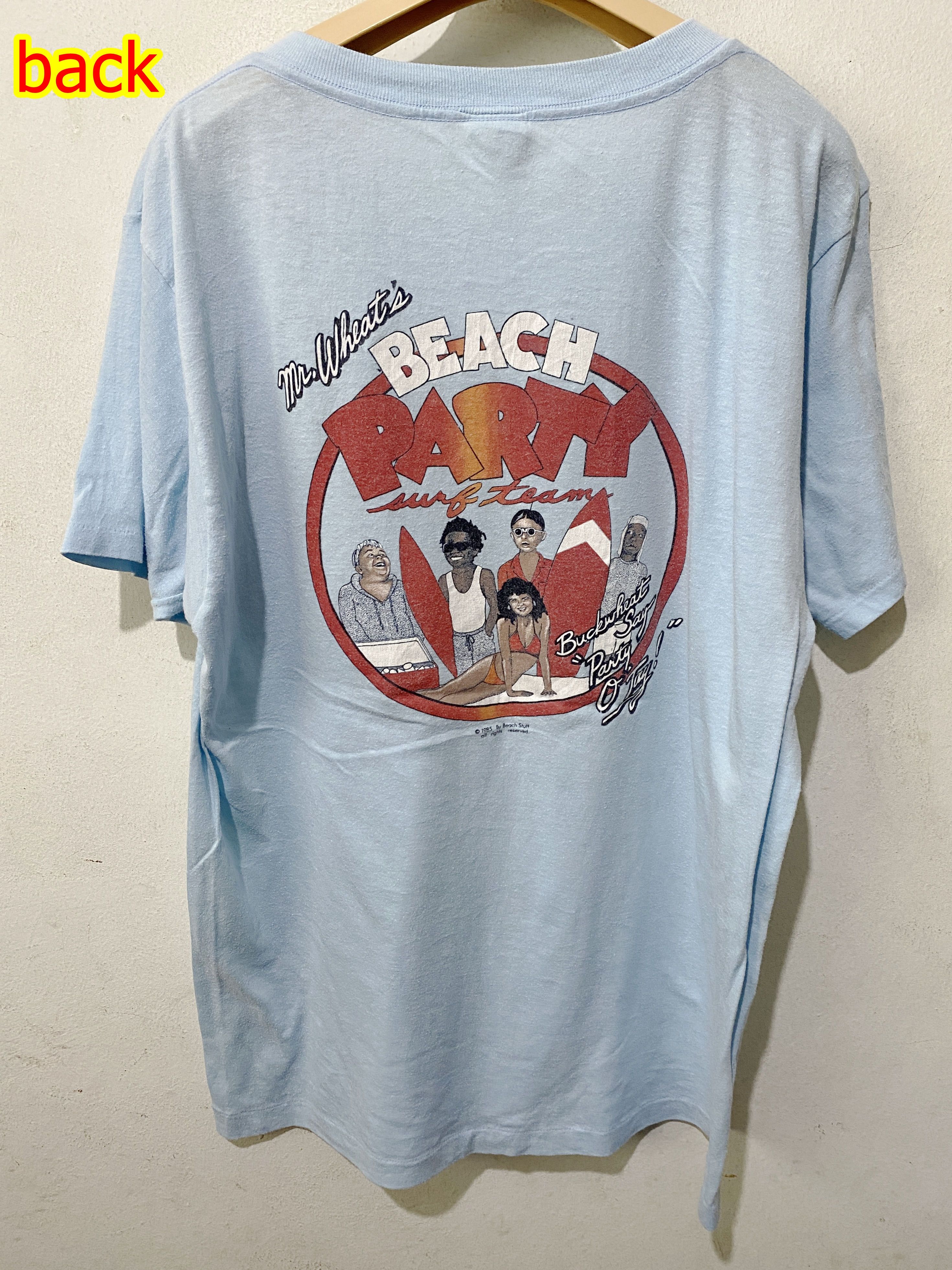 image of Movie x Vintage 1985 Buckwheat Say O’Tay Beach Party Shirt in Blue, Men's (Size Large)