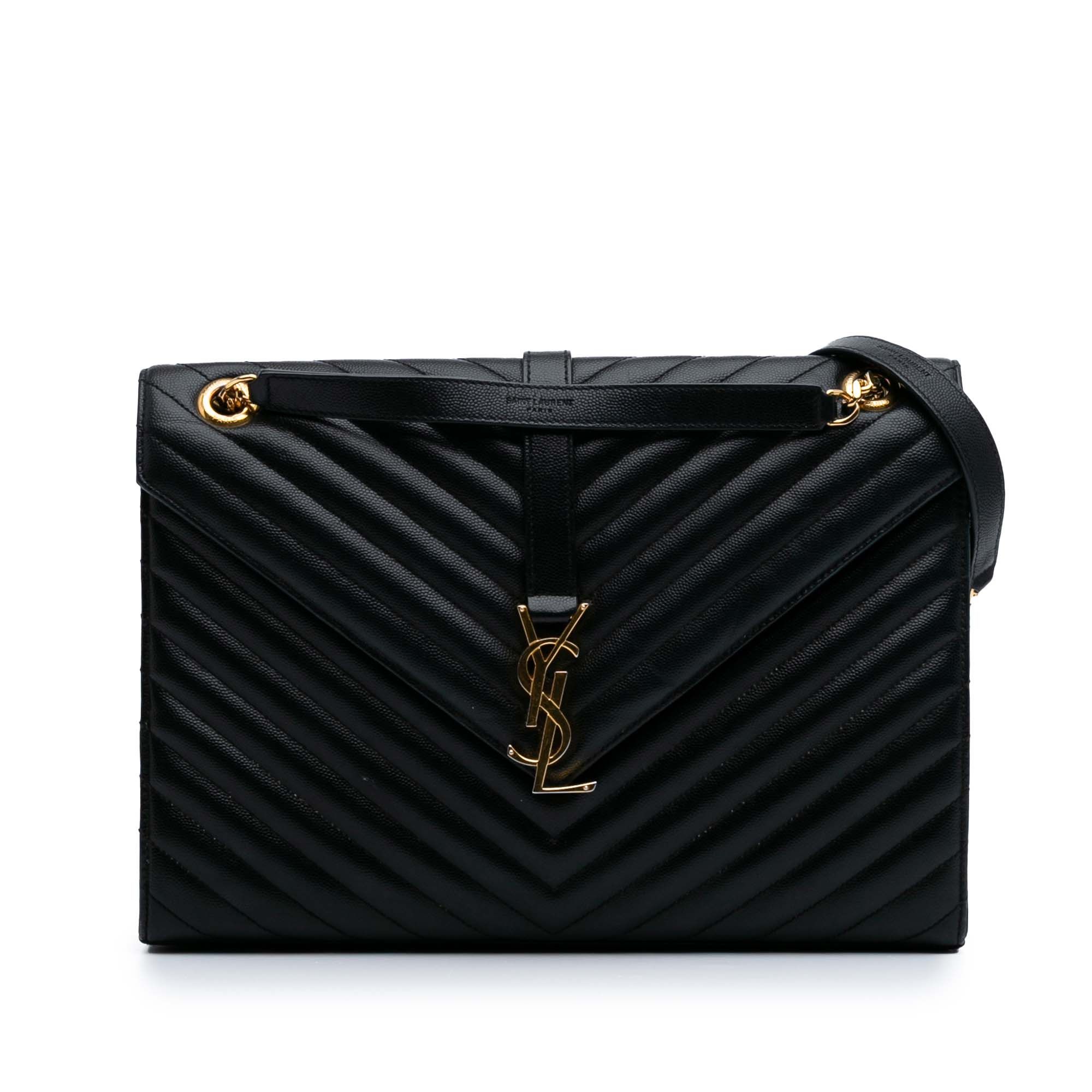 YVES Saint Laurent Large Grain De Poudre Monogram Chevron Envelope Bag in Black, Women's