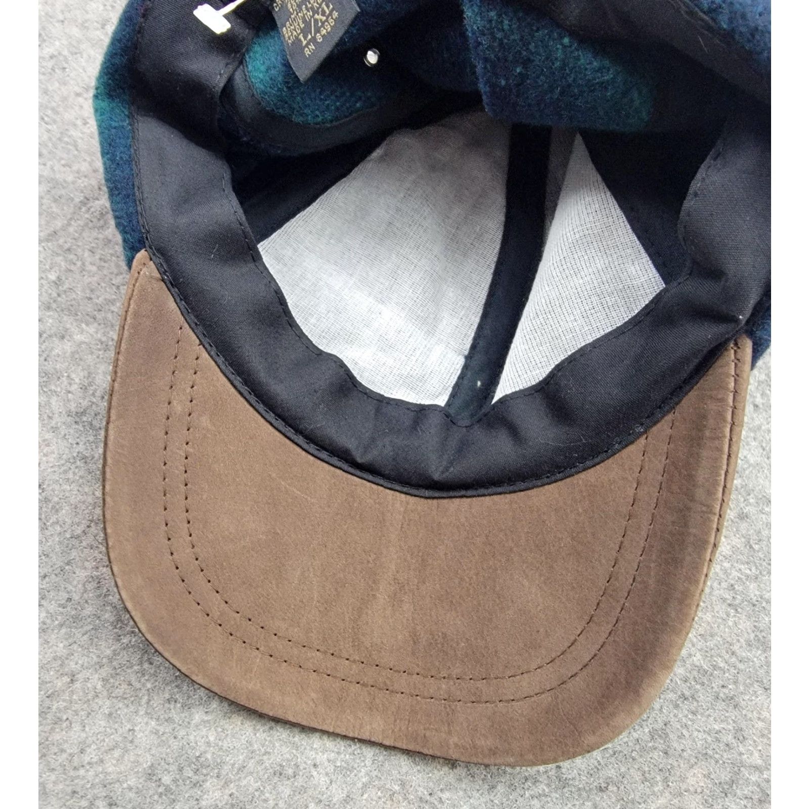 Vintage VINTAGE Structure Hat Cap Strap Back Large XL Wool Plaid Leather 90s Mens Blue Green Tweed Baseball Cap Adjustable Lined Men Size ONE SIZE - 7 Thumbnail