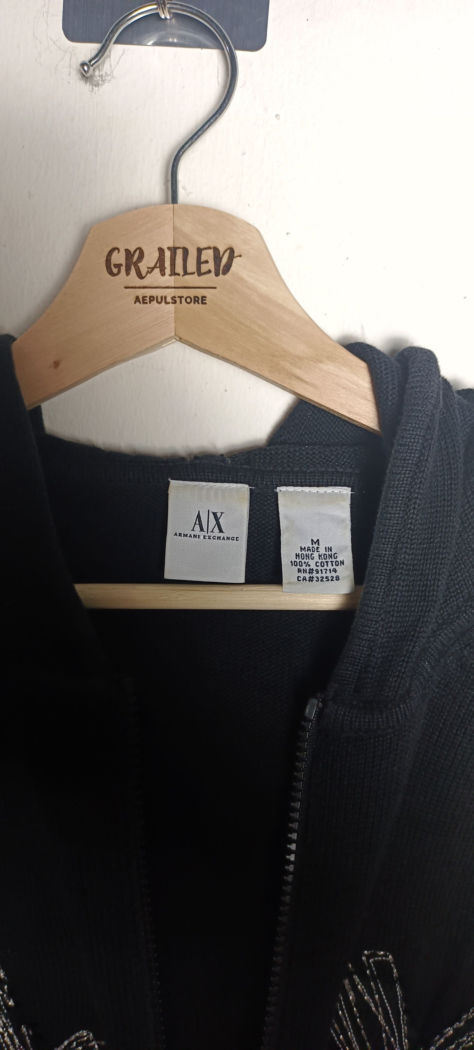 Armani A/X ARMANI EXCHANGE Black Embroidered Zip hoodie Size US M / EU 48-50 / 2 - 7 Thumbnail