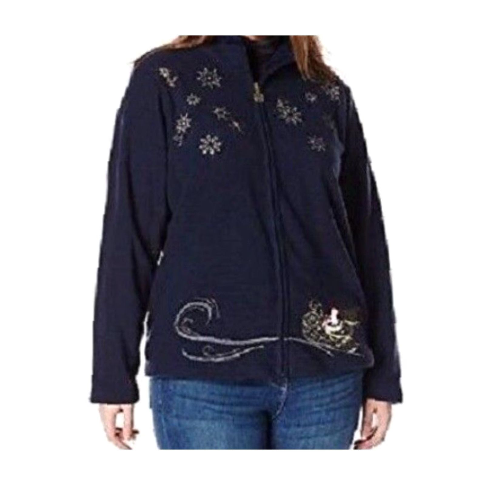 Vintage Jason Maxwell Women's Plus-Size Long Sleeve Full Zip Mock Neck Jacket Navy Blue 1X Christmas Winter Christmas Mock Neck Jacket Mens? Size XL / US 12-14 / IT 48-50 - 2 Thumbnail
