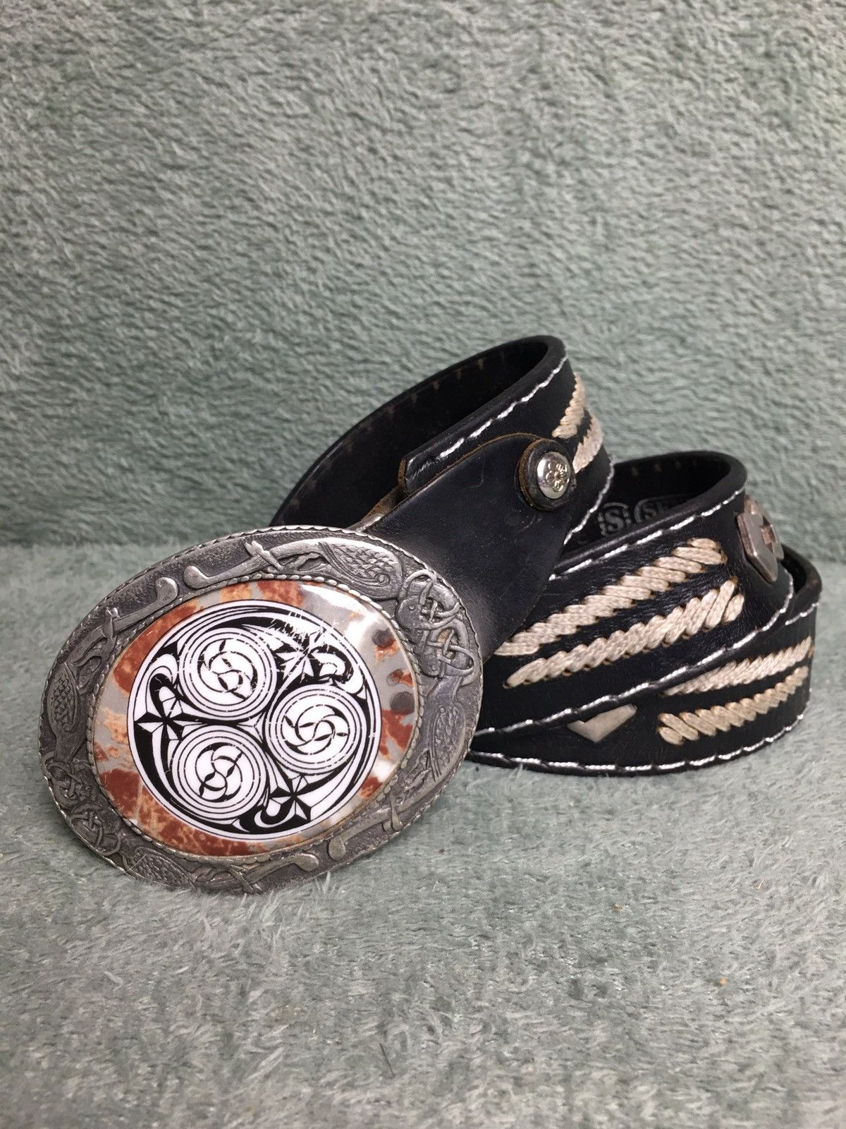 Sendra × Vintage SENDRA Vintage Embroidery Leather Ceramic Buckle Belt Sz 100 Size ONE SIZE - 1 Thumbnail