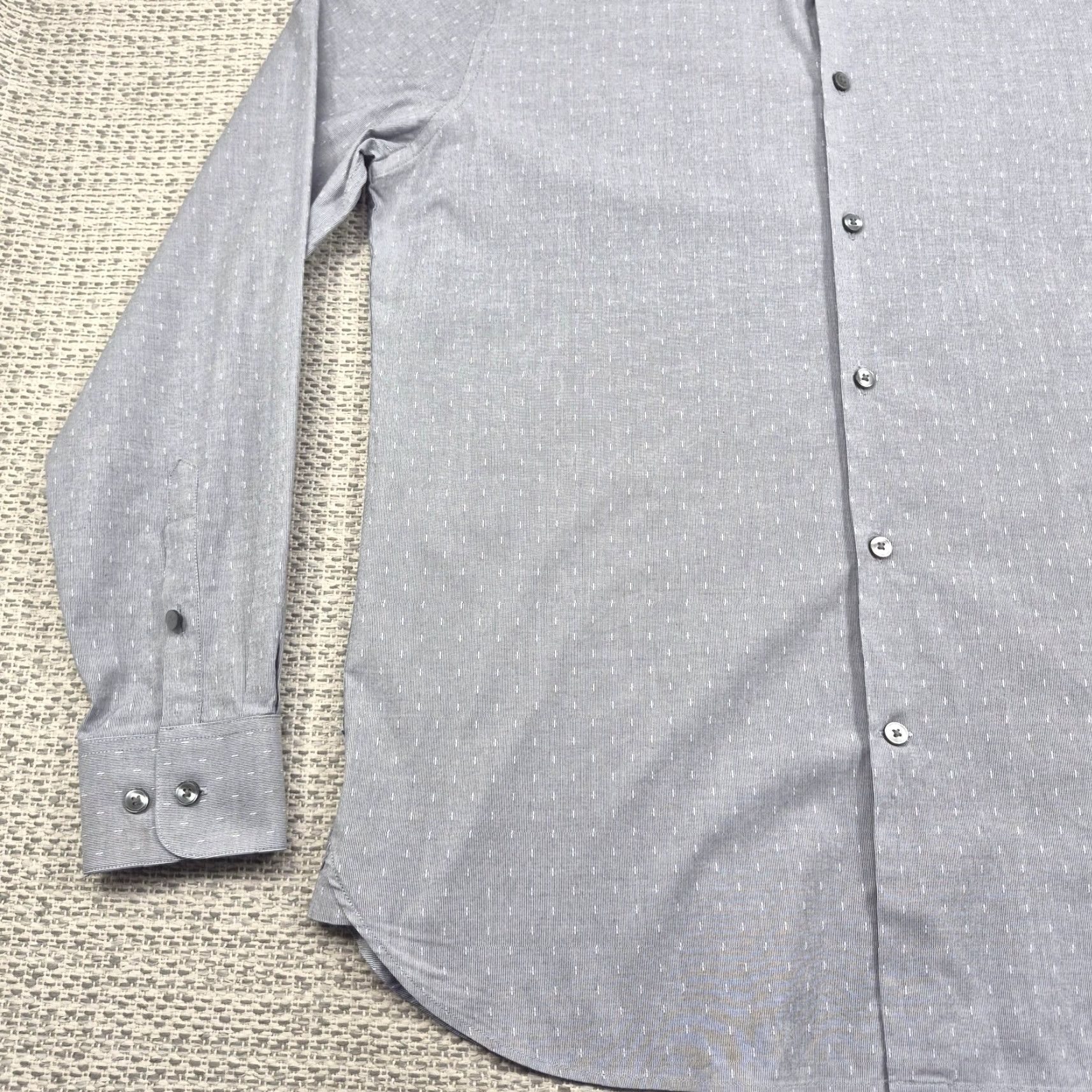 John Varvatos John Varvatos Button Up Shirt Mens 15.5 32/33 Gray Modern Fit Stretch Dress Shirt Geometric Pattern Classic Modern USA Men Size 42R - 3 Thumbnail