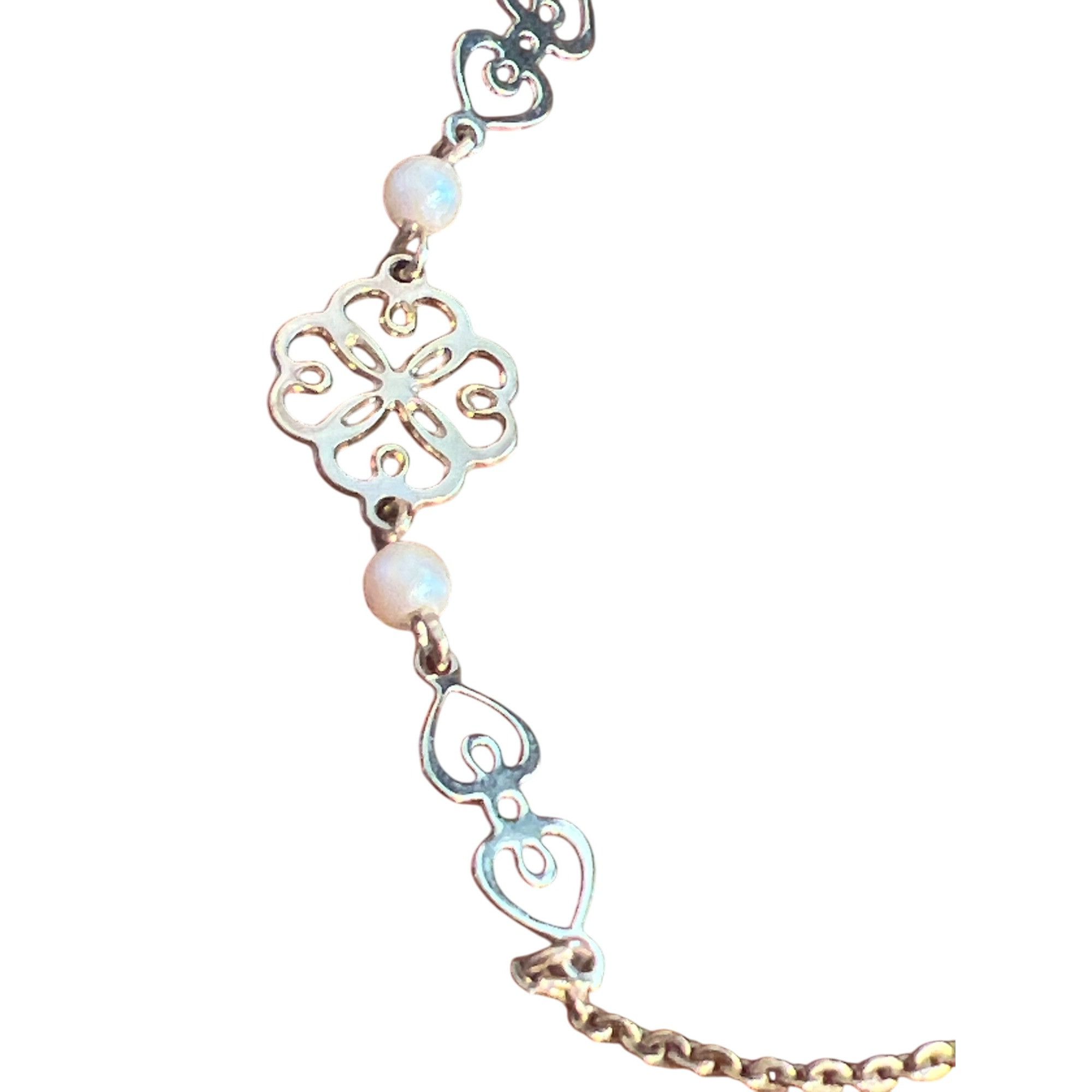Other Vintage Gold Tone Necklace Faux Pearl Accents Open Filigree Size ONE SIZE - 2 Thumbnail