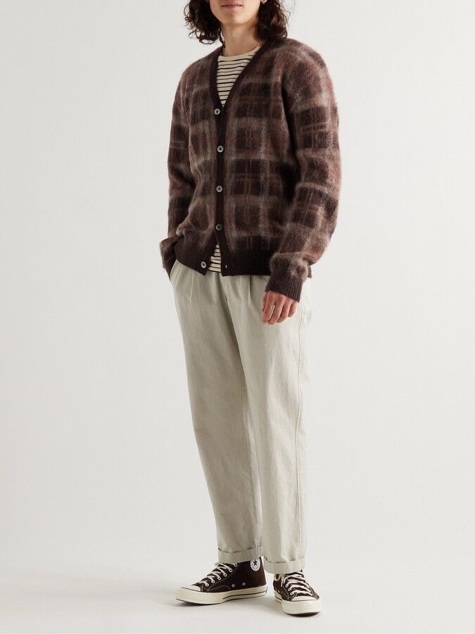 Anonymous Ism Anonymous Ism Brown Check Mohair Cardigan Size US L / EU 52-54 / 3 - 5 Thumbnail