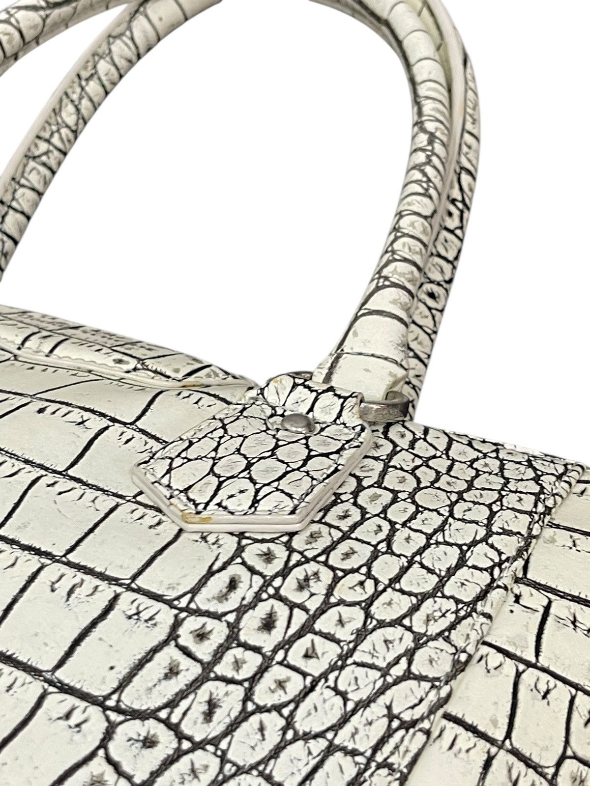 Genuine Leather Albino Crocodile Embossed Moda Principe Tote Bag 2🟩2 Size ONE SIZE - 10 Thumbnail