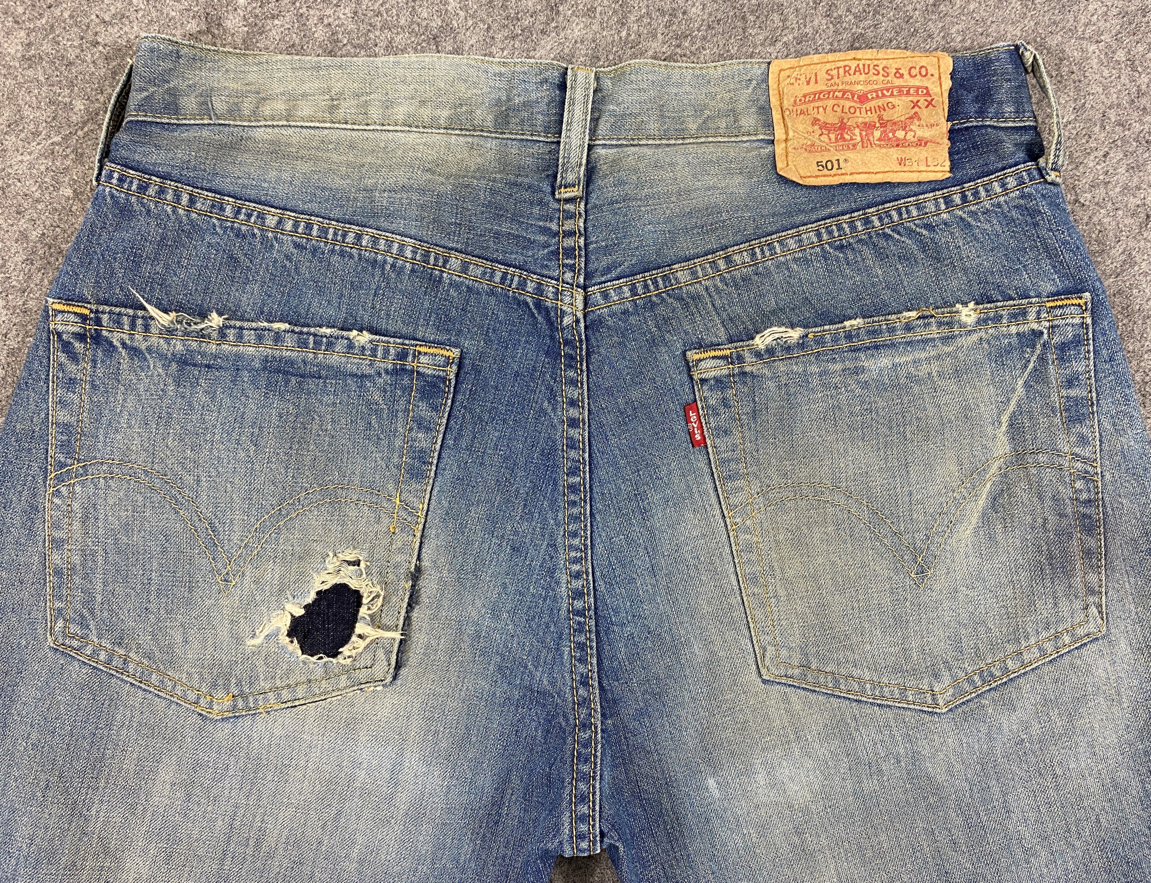 Japanese Brand Ripped Distressed Vintage Levi's 501 33x30 Denim -JN2463 Size US 33 - 4 Thumbnail