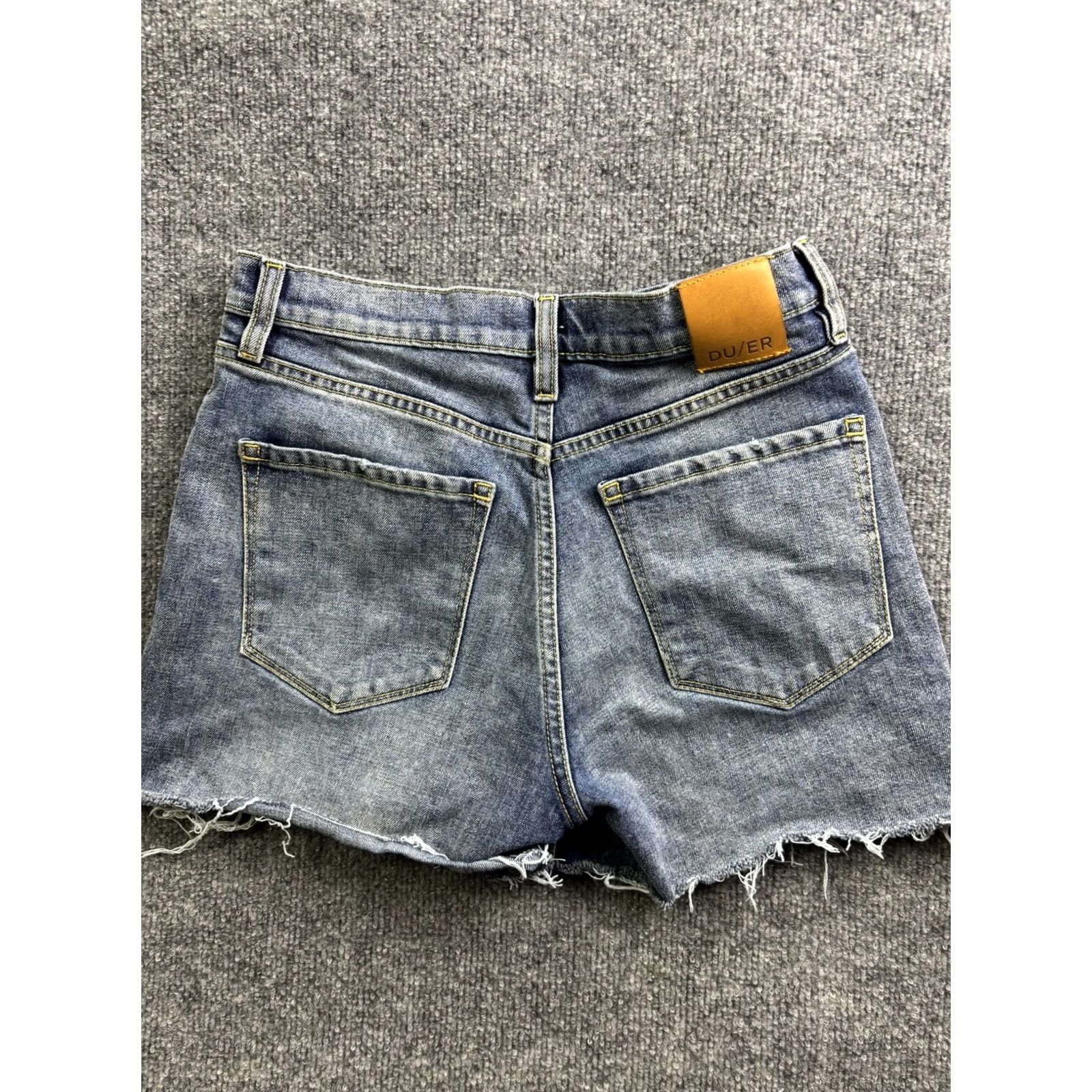 Vintage DU/ER Denim Shorts Womens 27 Blue High Rise Button Fly Cut-Off Raw Hem Stretch 5-Pocket Summer Casual Boys Girls Mens Womens Size 27" / US 4 / IT 40 - 6 Thumbnail